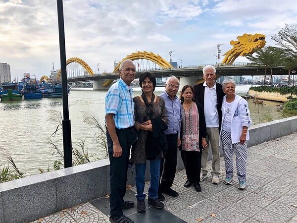 Han River boardwalk with the Dragon Bridge, Da Nang, Vietnam - Mar 2018